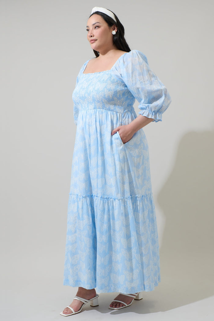 Aubry Butterfly Essy Smocked Maxi Dress Curve