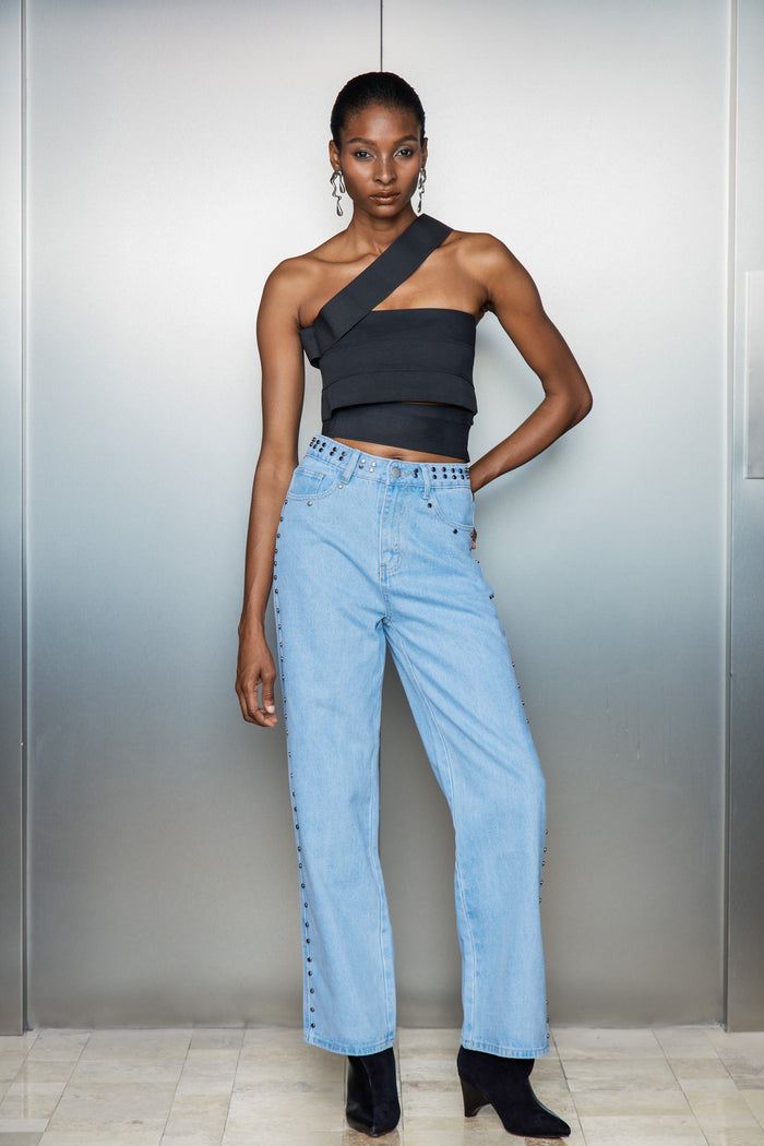 Banquo Star Embellished Barrel Jeans In Blue
