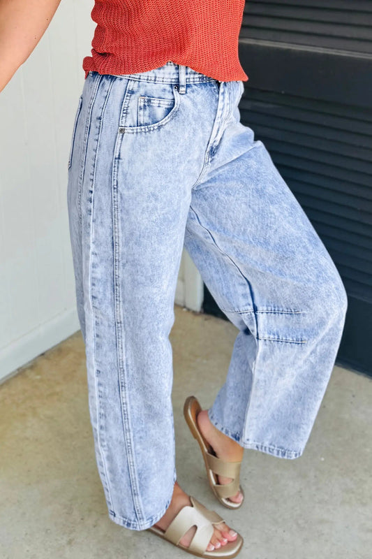 Beau Light Washed Pull On Barrel Jeans – Blue