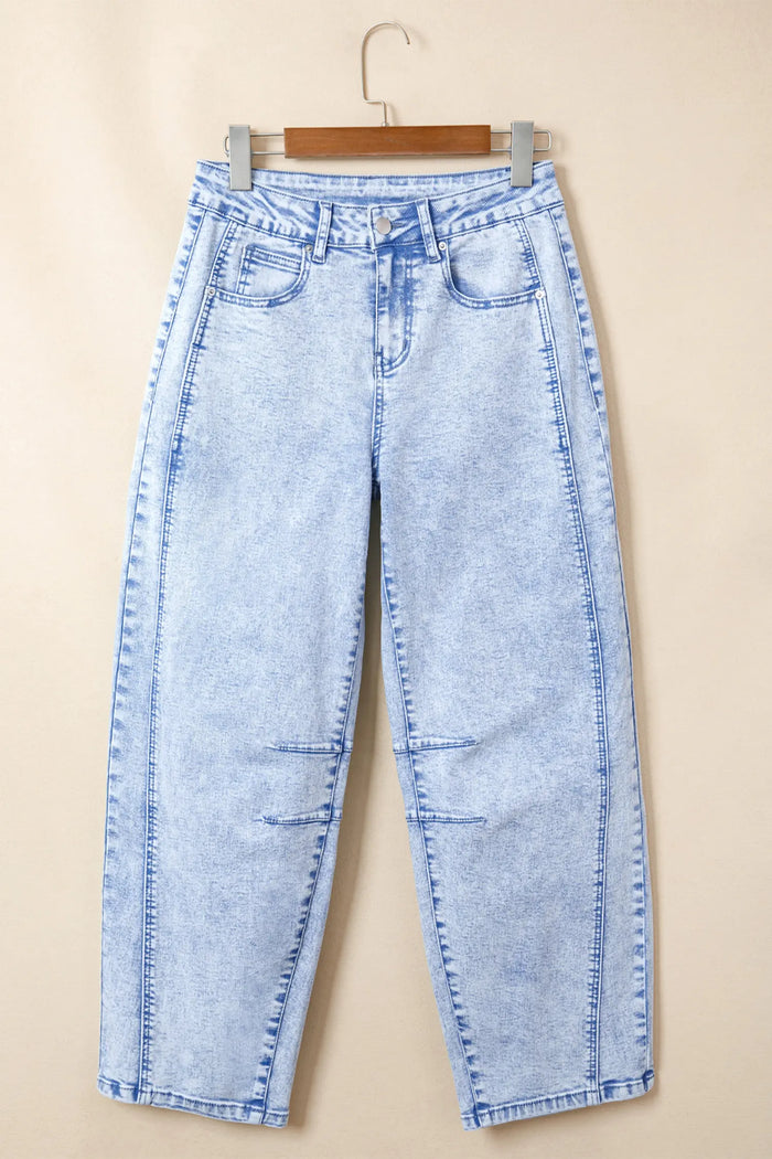 Beau Light Washed Pull On Barrel Jeans – Blue