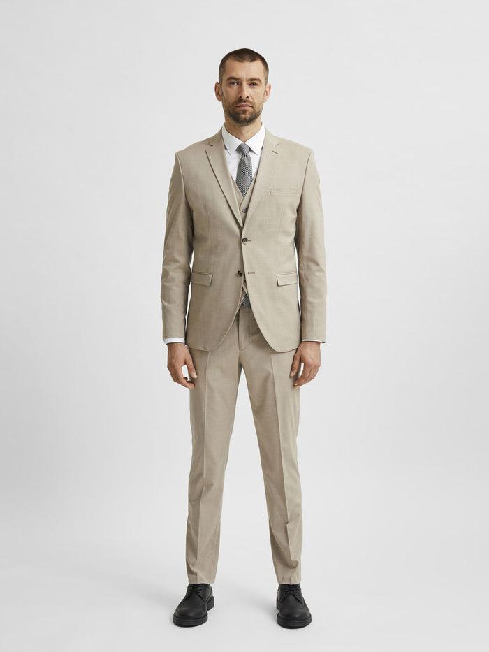 Beige Double Button Suit-Set Blazer