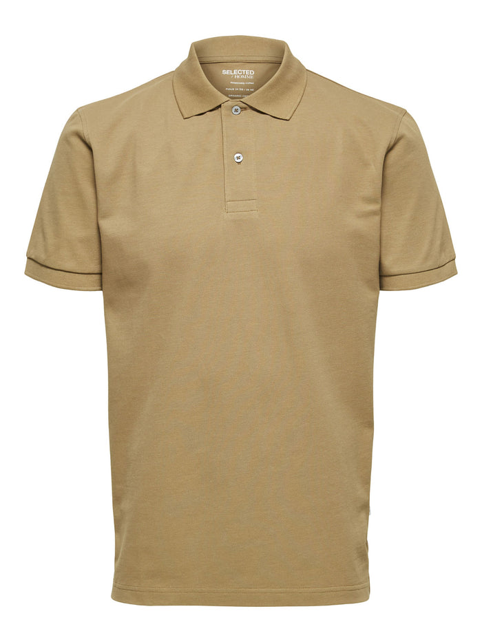 Beige Organic Cotton Polo Neck T-Shirt