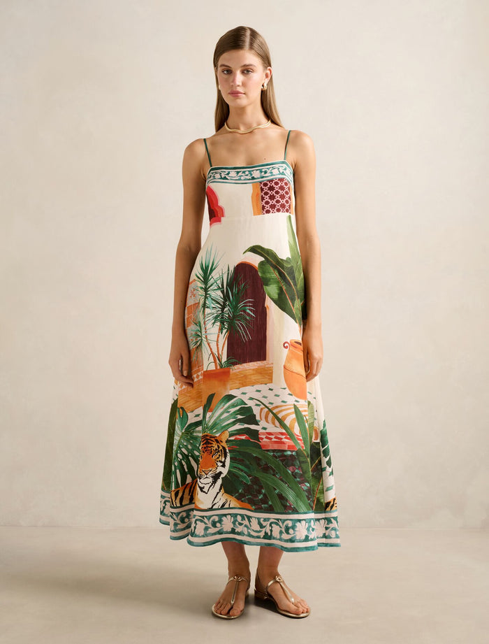 Bianca Printed Linen Midi Dress Casablanca Holiday Forever New