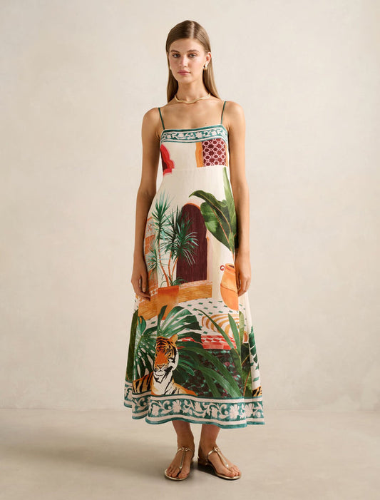 Bianca Printed Linen Midi Dress Casablanca Holiday Forever New