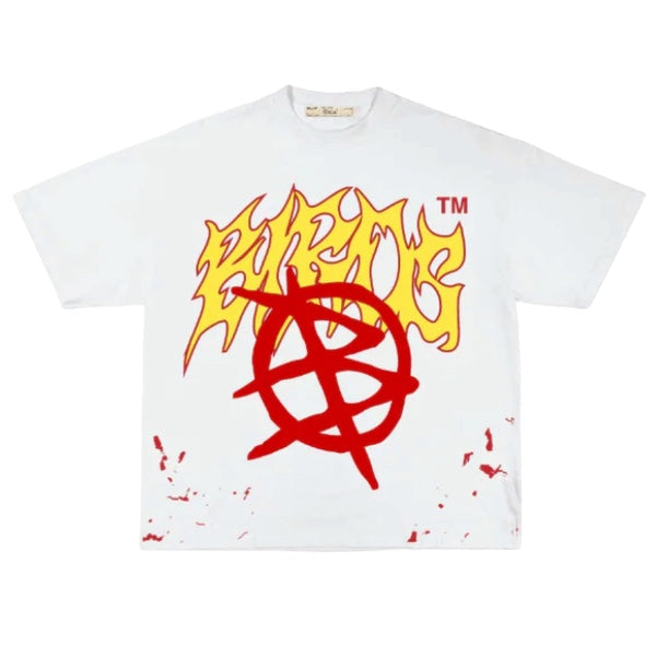 Birds "Anarchy" ivory oversized T-shirt featuring bold black bird graphic and boxy fit, made from ultra-premium cotton.