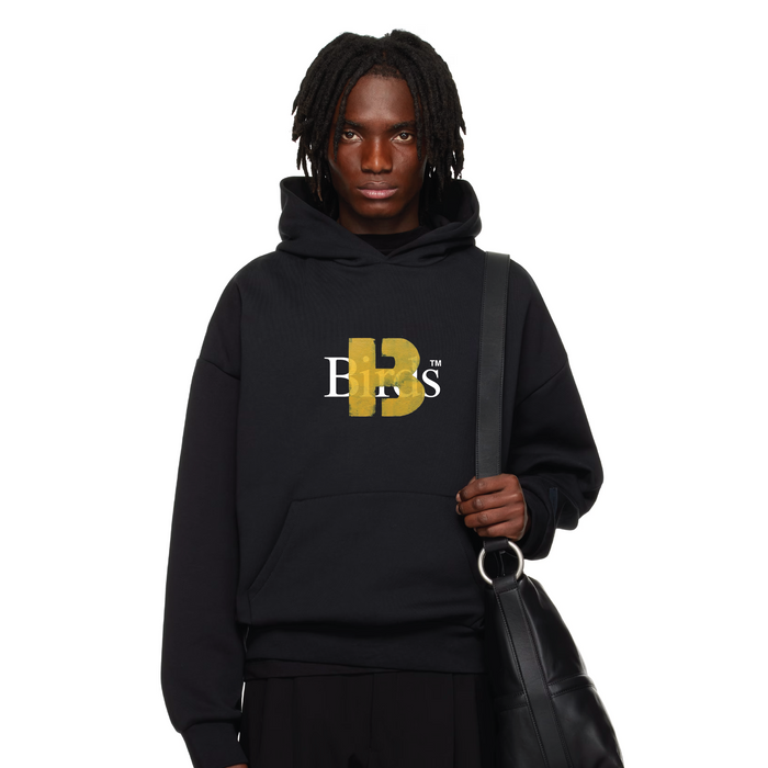 Birds Stencil B Onyx oversized hoodie with bold black and white bird graphic, made from ultra-premium fabric for comfort and style.