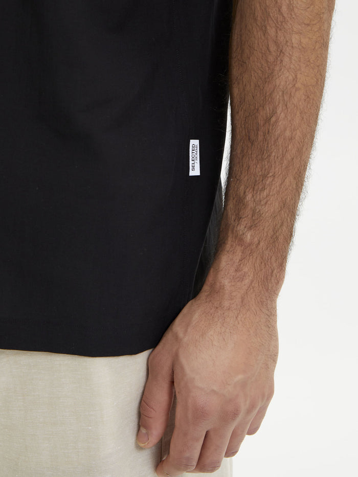 Black Cuban Collar Short Sleeves Shirt