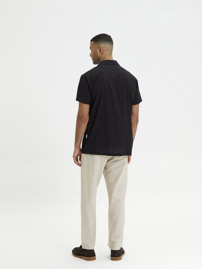 Black Cuban Collar Short Sleeves Shirt