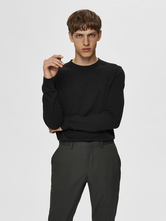Black Knitted Crew Neck Pullover