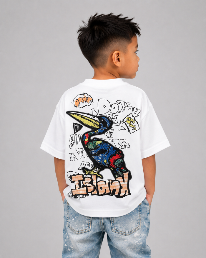 White Black Label Kids Island T-Shirt for kids, featuring a casual fit and graphic design on soft cotton fabric.