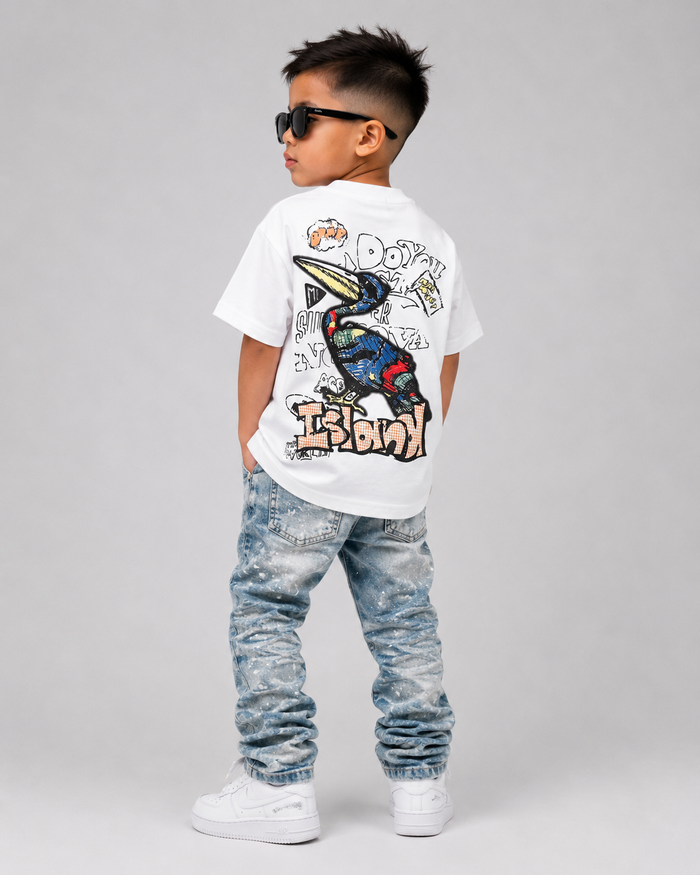 White Black Label Kids Island T-Shirt for kids, featuring a playful island graphic on soft cotton fabric.