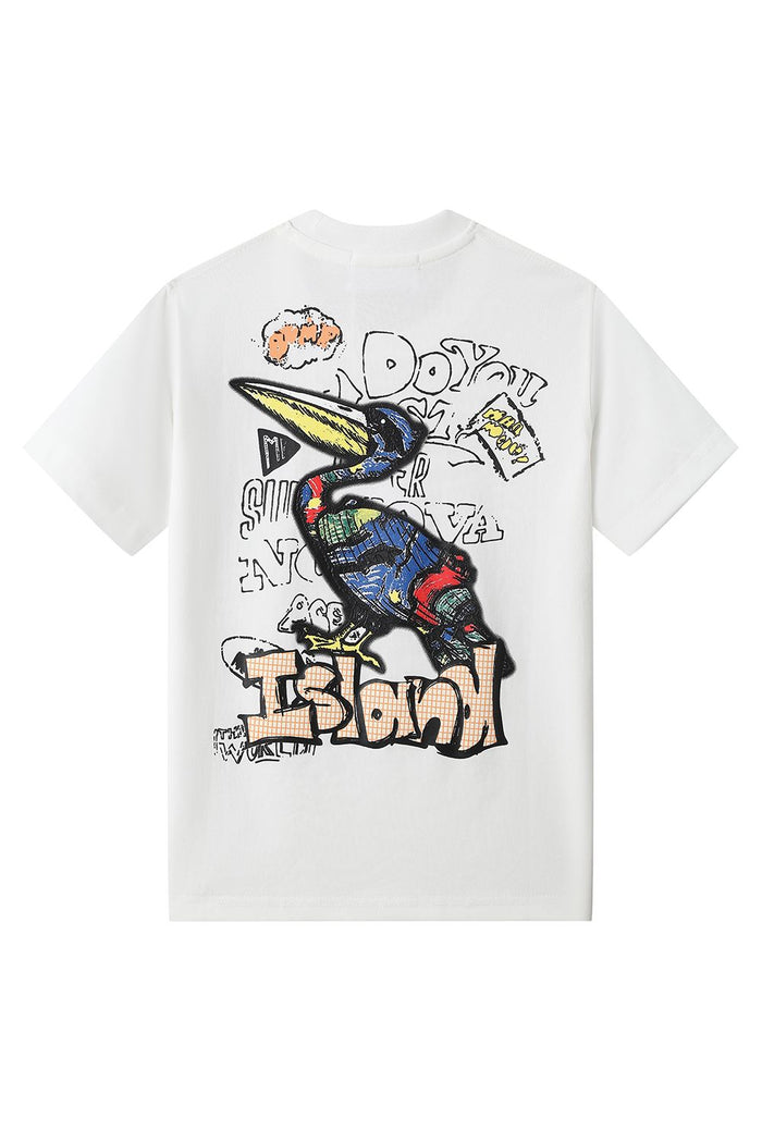 Black Label Kids Island T-Shirt for kids, white cotton tee featuring colorful island graphic design.