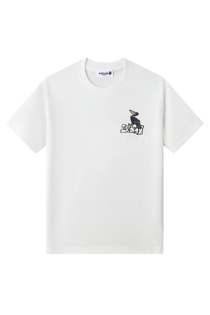 White Black Label Kids Island T-Shirt featuring colorful island graphic, soft cotton kids' tee for casual wear.