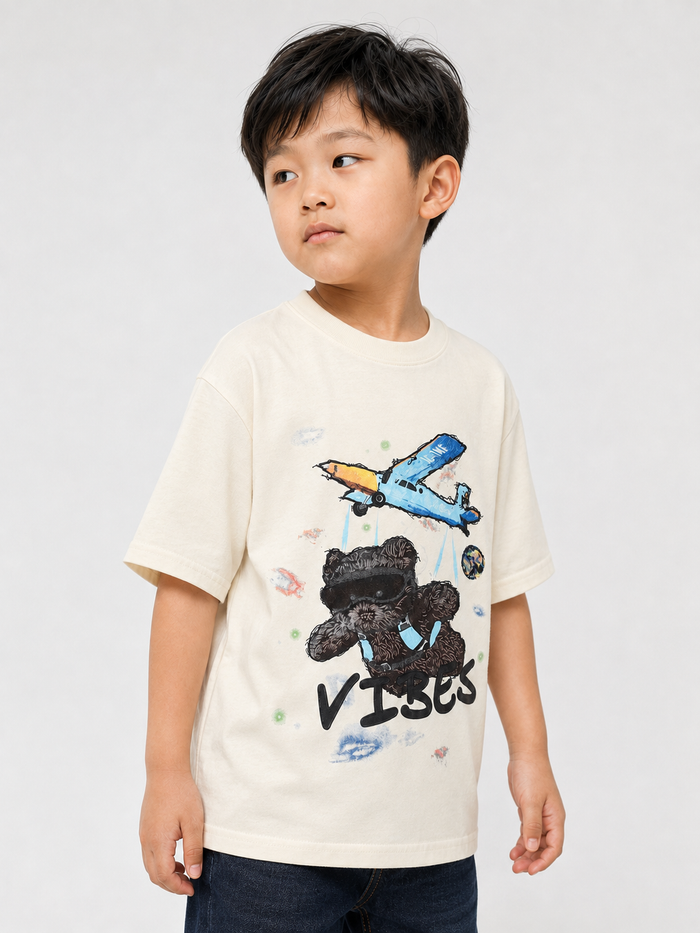 Cream Black Label Kids Vibes T-shirt featuring a casual kids' tee with a black label logo and vibrant Vibes graphic.