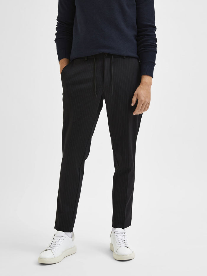 Black Mid Rise Striped Trousers