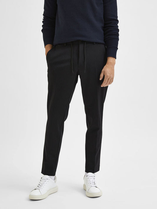 Black Mid Rise Striped Trousers