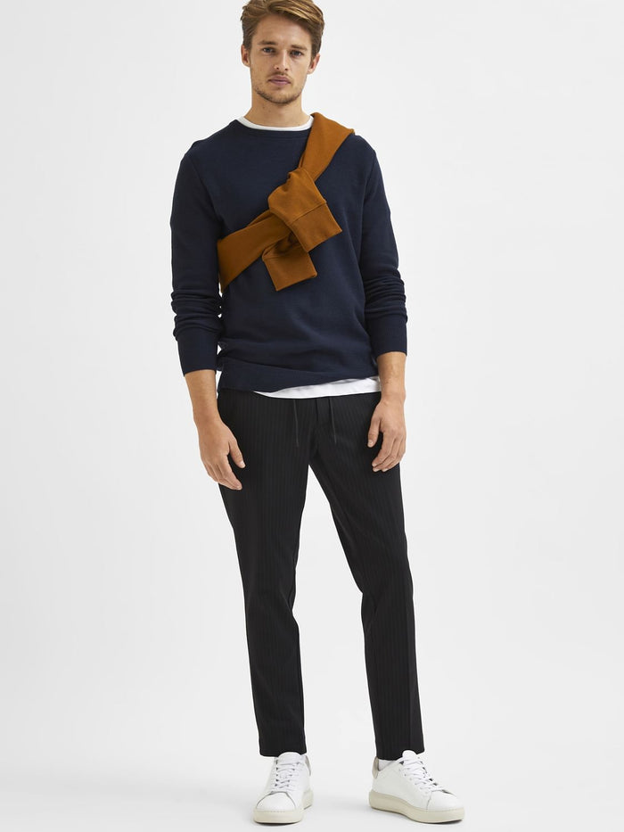 Black Mid Rise Striped Trousers