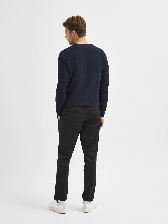 Black Mid Rise Striped Trousers