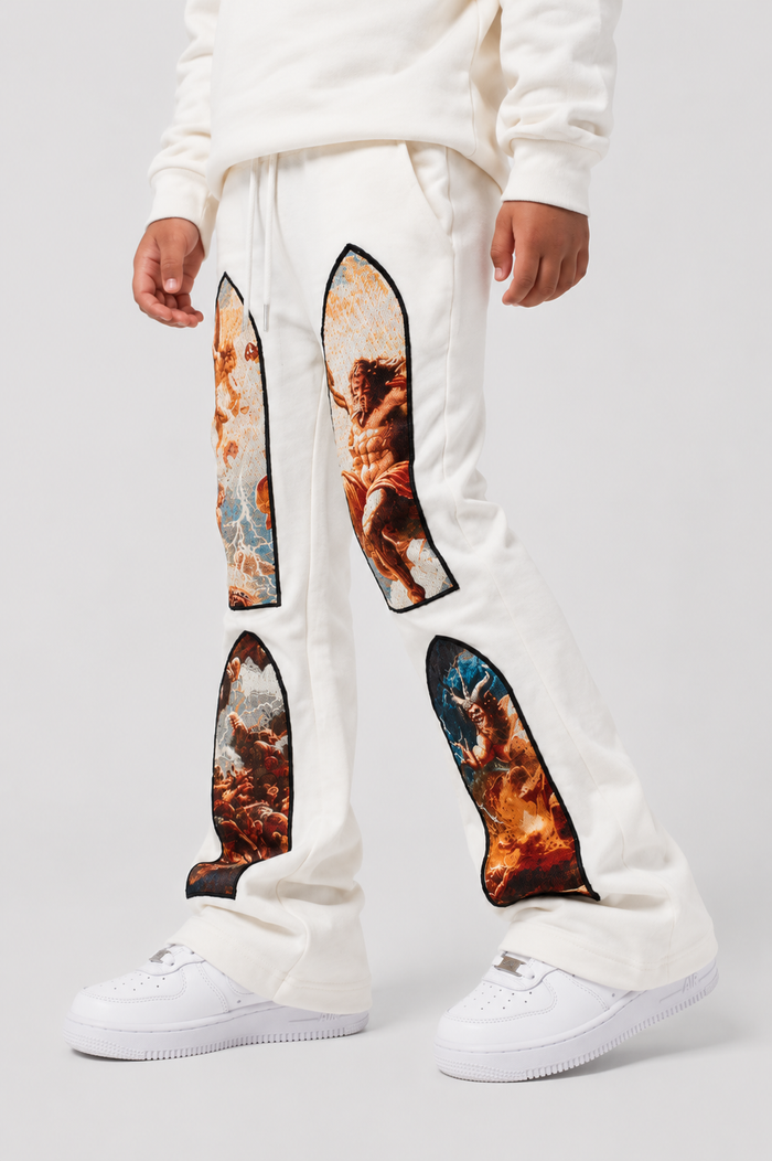 Black Pike Kids Renaissance stacked joggers in natural color, comfortable kids' joggers with a stylish layered design.
