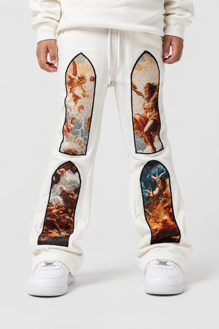 Black Pike Kids Renaissance stacked joggers in natural color, featuring comfortable kids' jogger style with a relaxed fit.