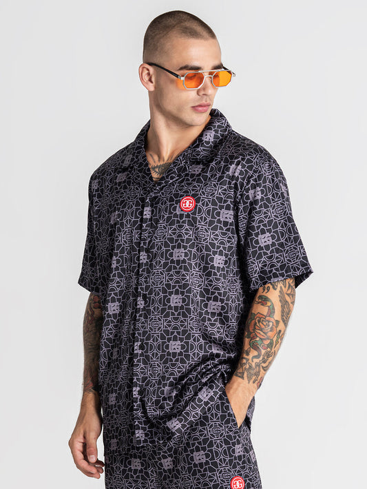 shirts / Black Tiled Satin Shirt