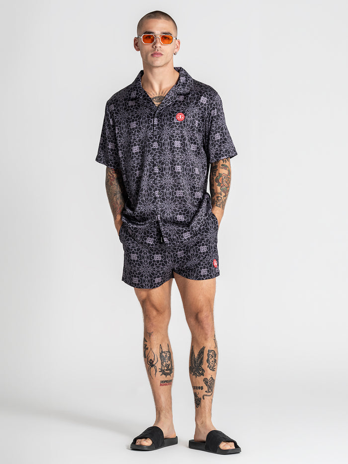 shirts / Black Tiled Satin Shirt
