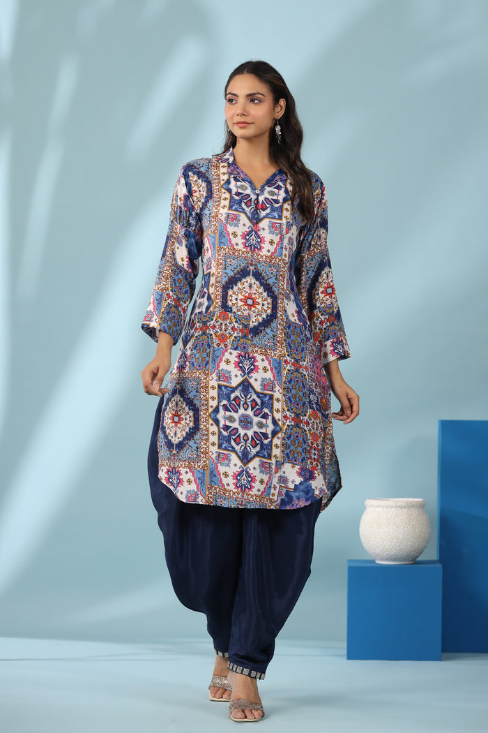 Bloom Craft With Solid Dhoti Pants Russian Silk Co-ord Set