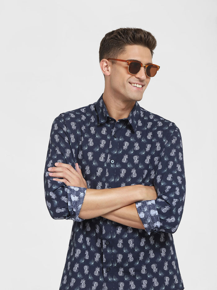 Blue All Over Print Full Sleeves Shirt