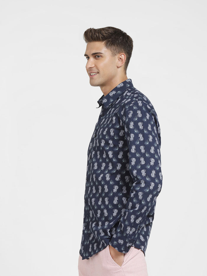 Blue All Over Print Full Sleeves Shirt