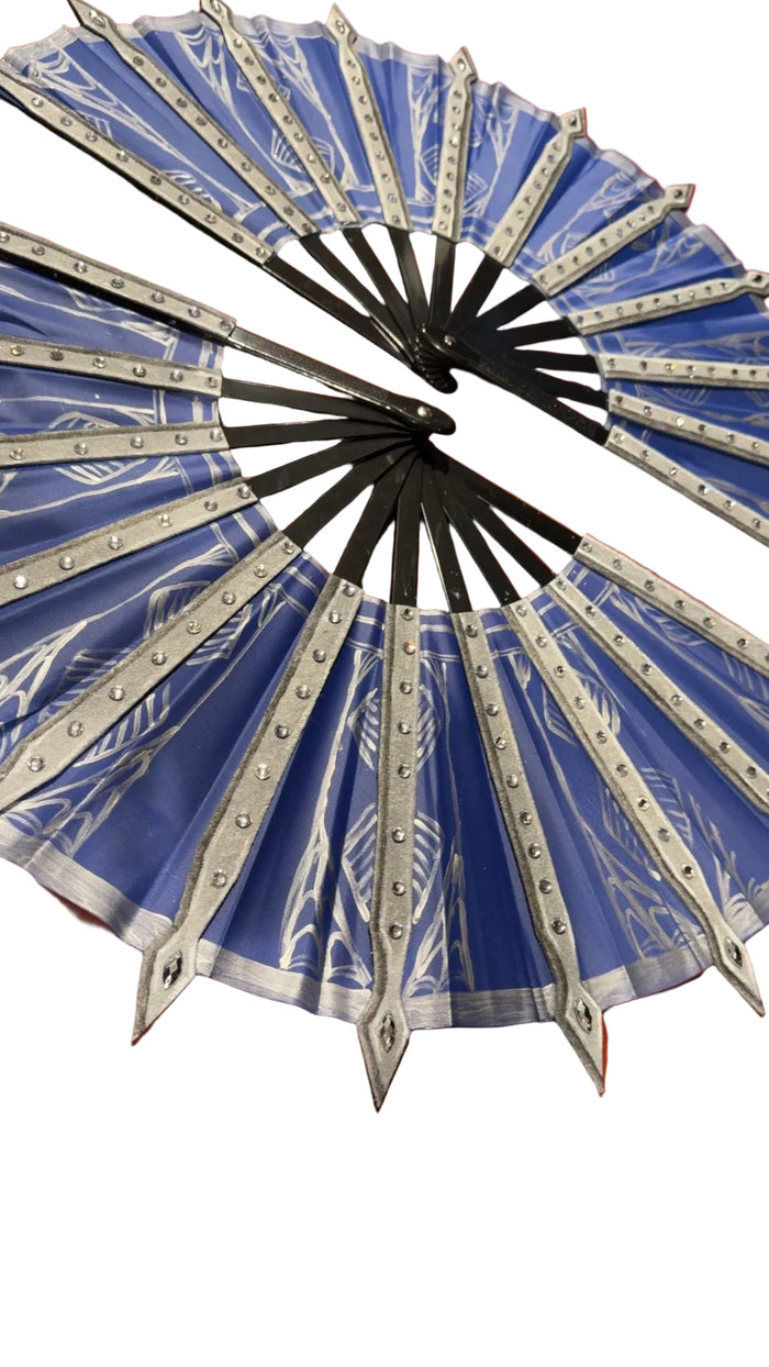 Blue and Silver Blade Fans - Fighting Game Assassin Princess Cosplay Prop