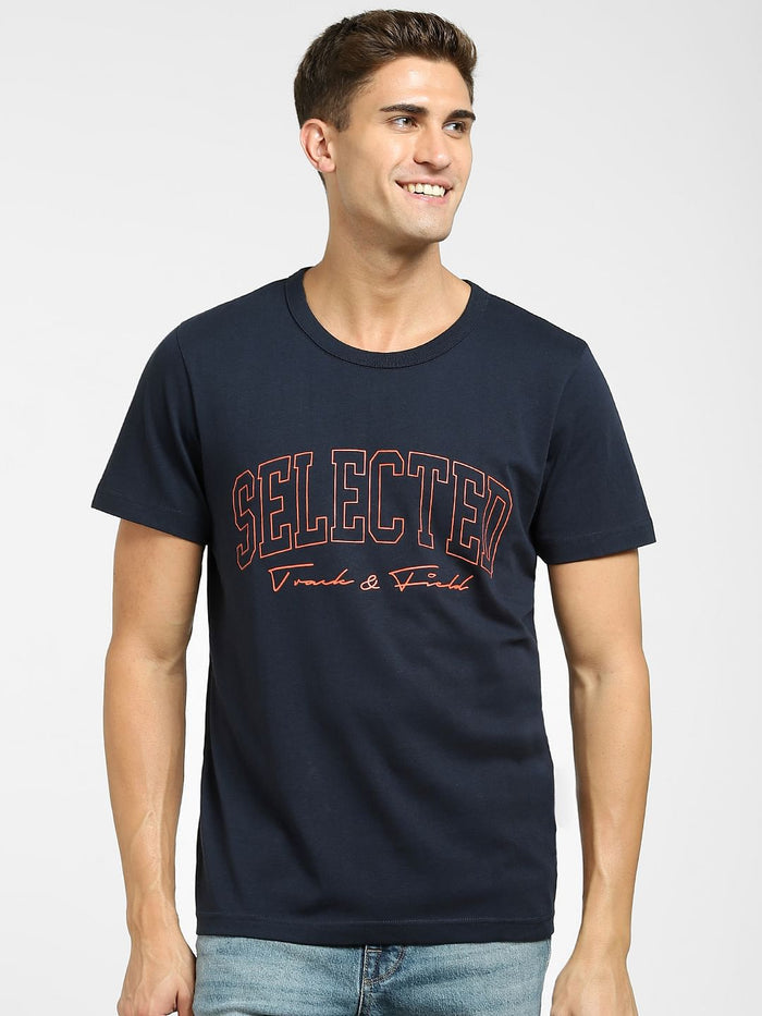 Blue Logo Print Crew Neck T-Shirt