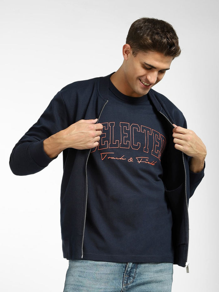 Blue Logo Print Crew Neck T-Shirt