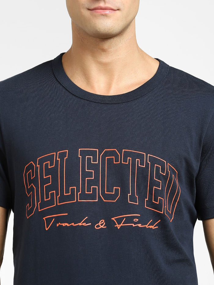 Blue Logo Print Crew Neck T-Shirt
