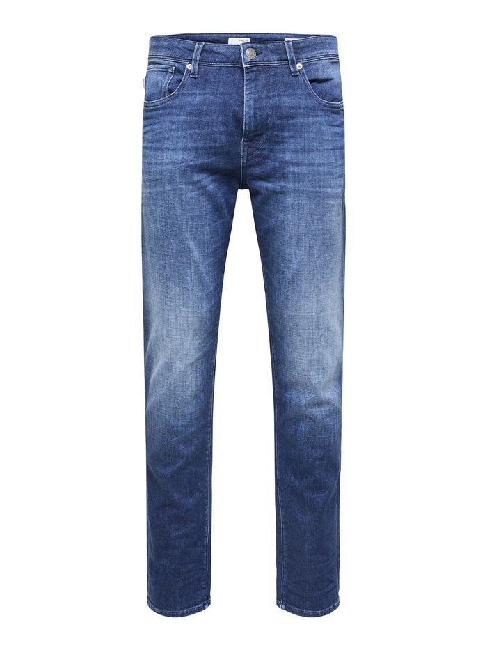 Blue Mid Rise Leon Slim Jeans