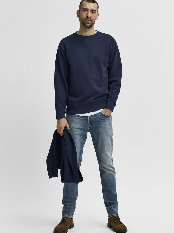 Blue Mid Rise Washed Leon Leo Slim Fit Jeans