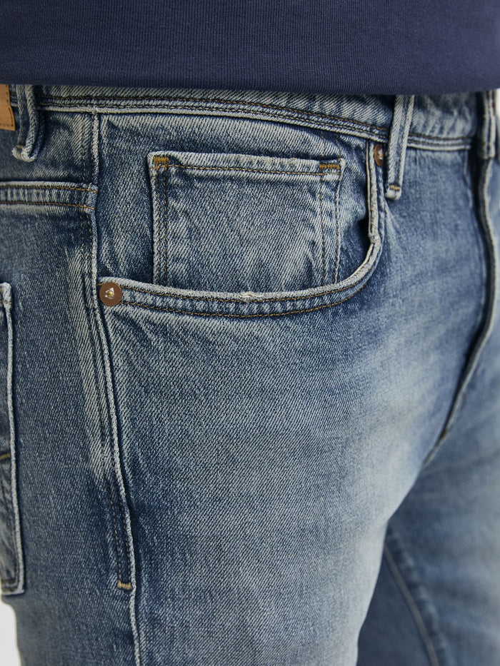 Blue Mid Rise Washed Leon Leo Slim Fit Jeans
