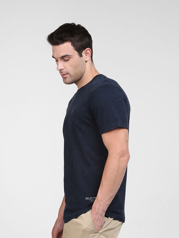 Blue Organic Cotton Crew Neck T-Shirt