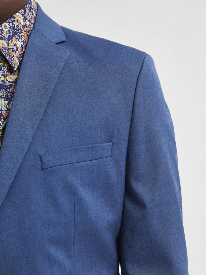 Blue Solid Slim Fit Suit Blazer