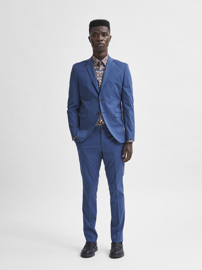 Blue Solid Slim Fit Suit Blazer