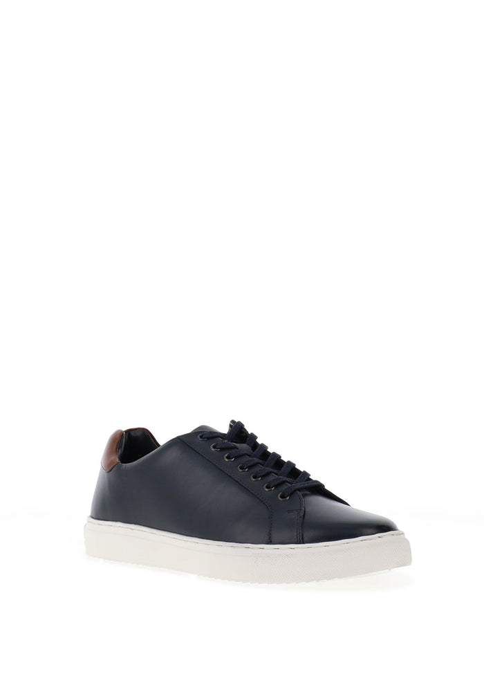 Bolt Leather Trainers in Navy