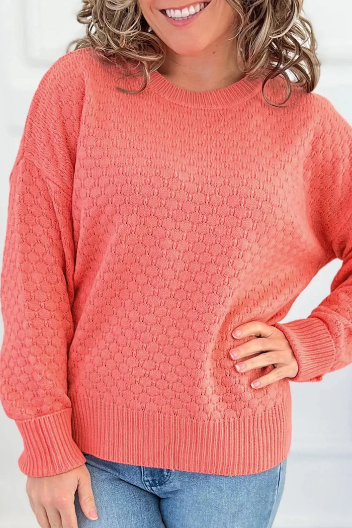 Breathable Patterned Knit Drop Shoulder Pullover Sweater – Coral Paradise