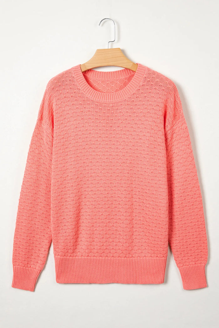 Breathable Patterned Knit Drop Shoulder Pullover Sweater – Coral Paradise