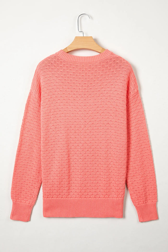 Breathable Patterned Knit Drop Shoulder Pullover Sweater – Coral Paradise
