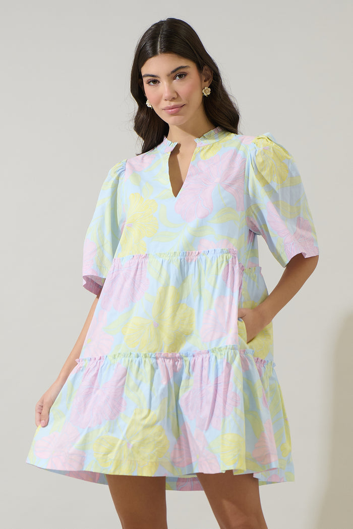 Brisa Floral Dixie Split Neck Shift Dress