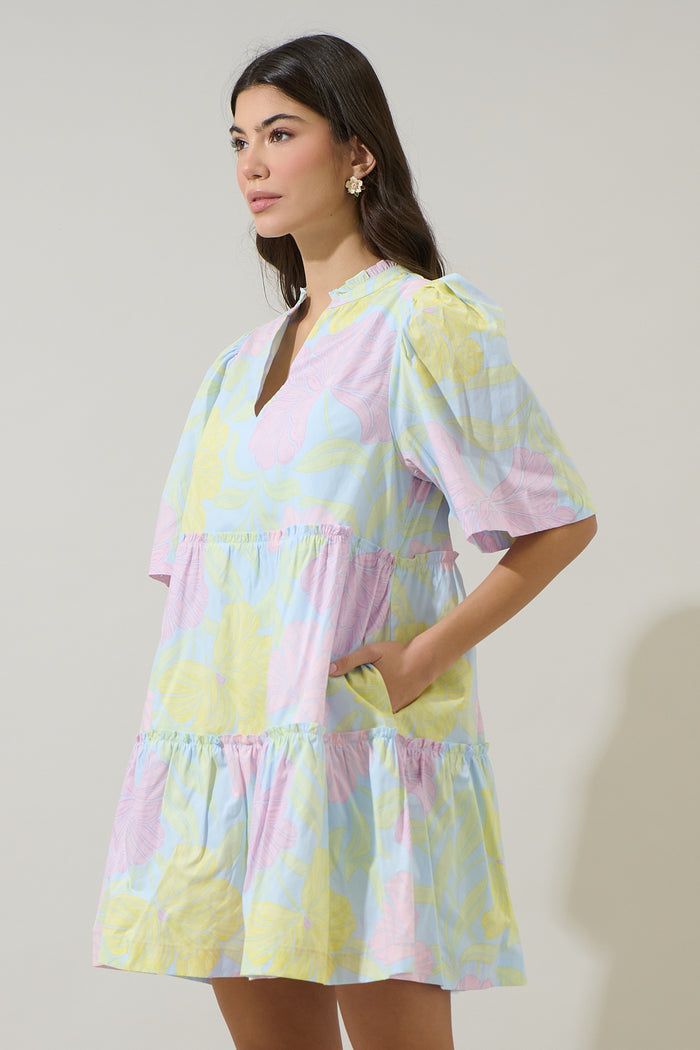 Brisa Floral Dixie Split Neck Shift Dress