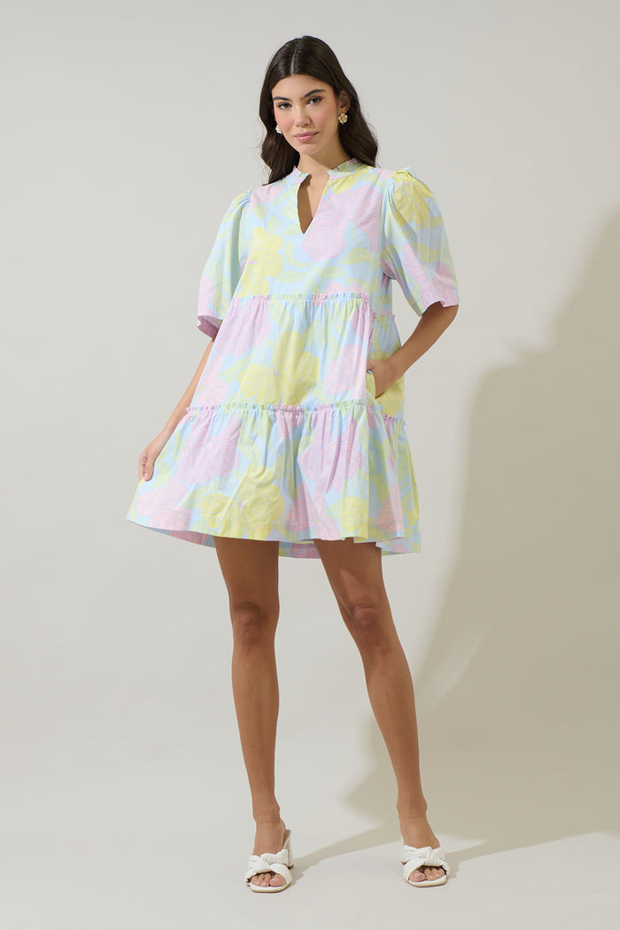 Brisa Floral Dixie Split Neck Shift Dress