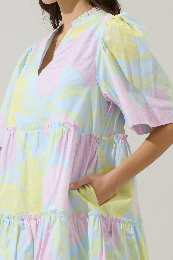Brisa Floral Dixie Split Neck Shift Dress
