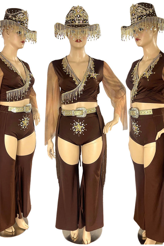 Brown and Gold Cowgirl Sheriff Costume