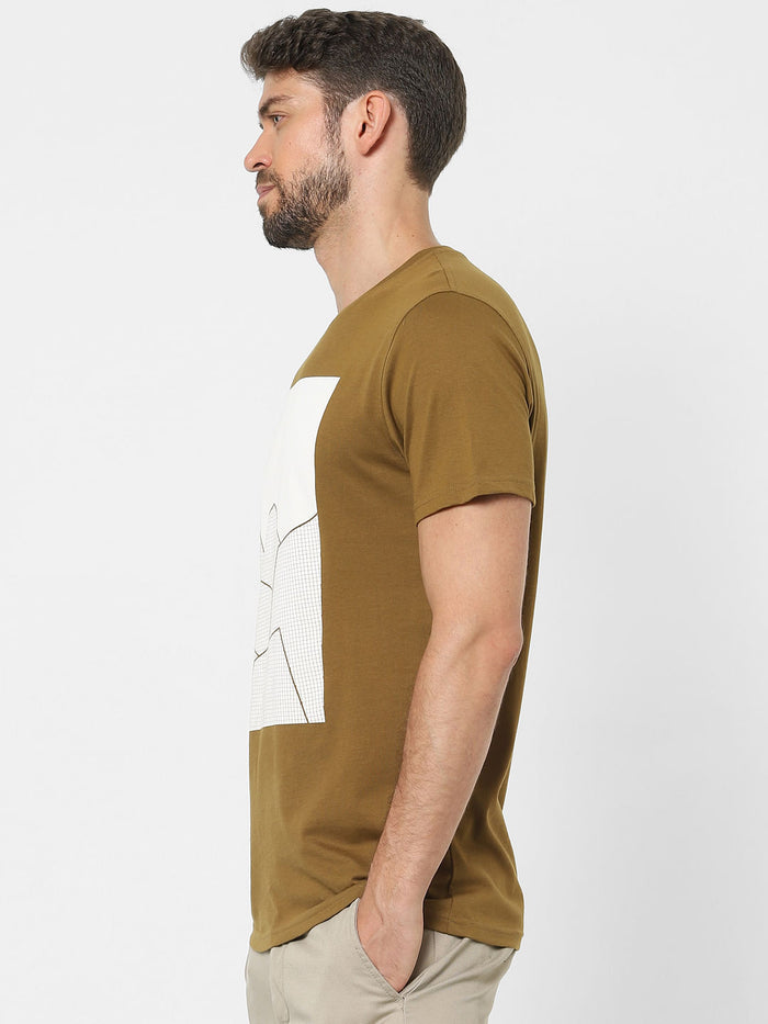 Brown Graphic Print Crew Neck T-Shirt