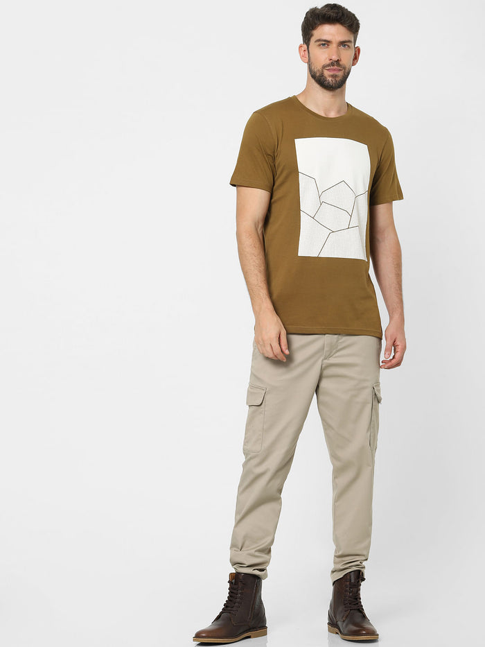Brown Graphic Print Crew Neck T-Shirt
